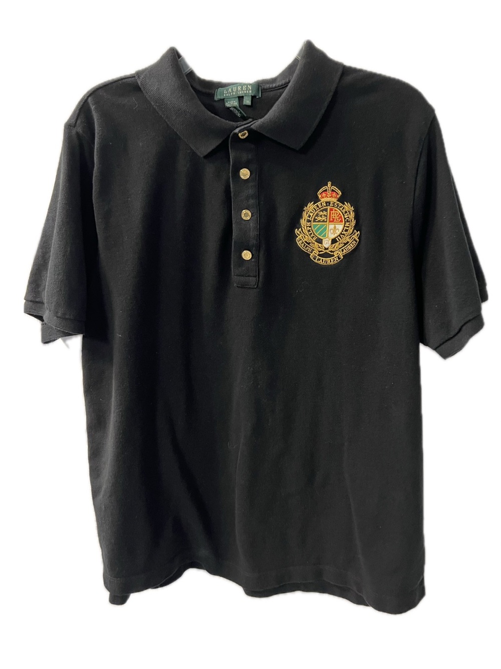 Ralph Lauren Black Polo with Embroidered Gold Crest